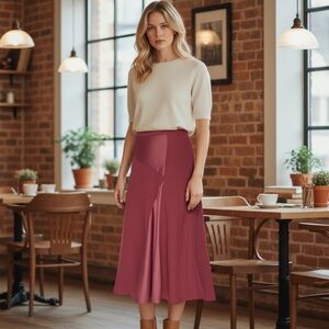 NWT DKNY Women’s Mixed Media Panel‎ Skirt in Cabernet Size 4